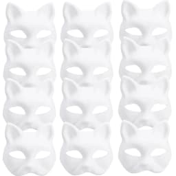1-20pcs Japanese Mask Paper Blank Mask Halloween Cosplay Cat DIY Paintable Half Face Mask Animal Costume Party Decor Craft Prop