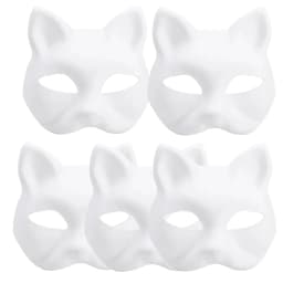 1-20pcs Japanese Mask Paper Blank Mask Halloween Cosplay Cat DIY Paintable Half Face Mask Animal Costume Party Decor Craft Prop
