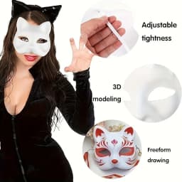 1-20pcs Japanese Mask Paper Blank Mask Halloween Cosplay Cat DIY Paintable Half Face Mask Animal Costume Party Decor Craft Prop
