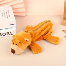 Cartoon Animal Pencil Case Lion Tiger Bear Plush Doll Pen Pouch Cosmetic Bag Desktop Storage Bag School Supplies Stationery Box