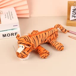 Cartoon Animal Pencil Case Lion Tiger Bear Plush Doll Pen Pouch Cosmetic Bag Desktop Storage Bag School Supplies Stationery Box