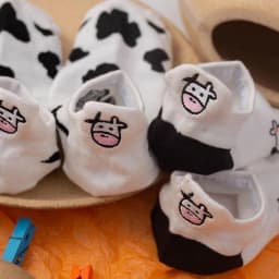 5 Pairs Women Cow Patterned Boat Socks Trendy Versatile Cartoon Striped Girl Socks Soft Comfortable Breathable Casual Socks