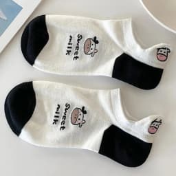 5 Pairs Women Cow Patterned Boat Socks Trendy Versatile Cartoon Striped Girl Socks Soft Comfortable Breathable Casual Socks