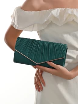 Elegant Pleated Evening Bag, Solid Color Textured Envelope Dinner Bag, Perfect Clutch For Party, Wedding And Banquet