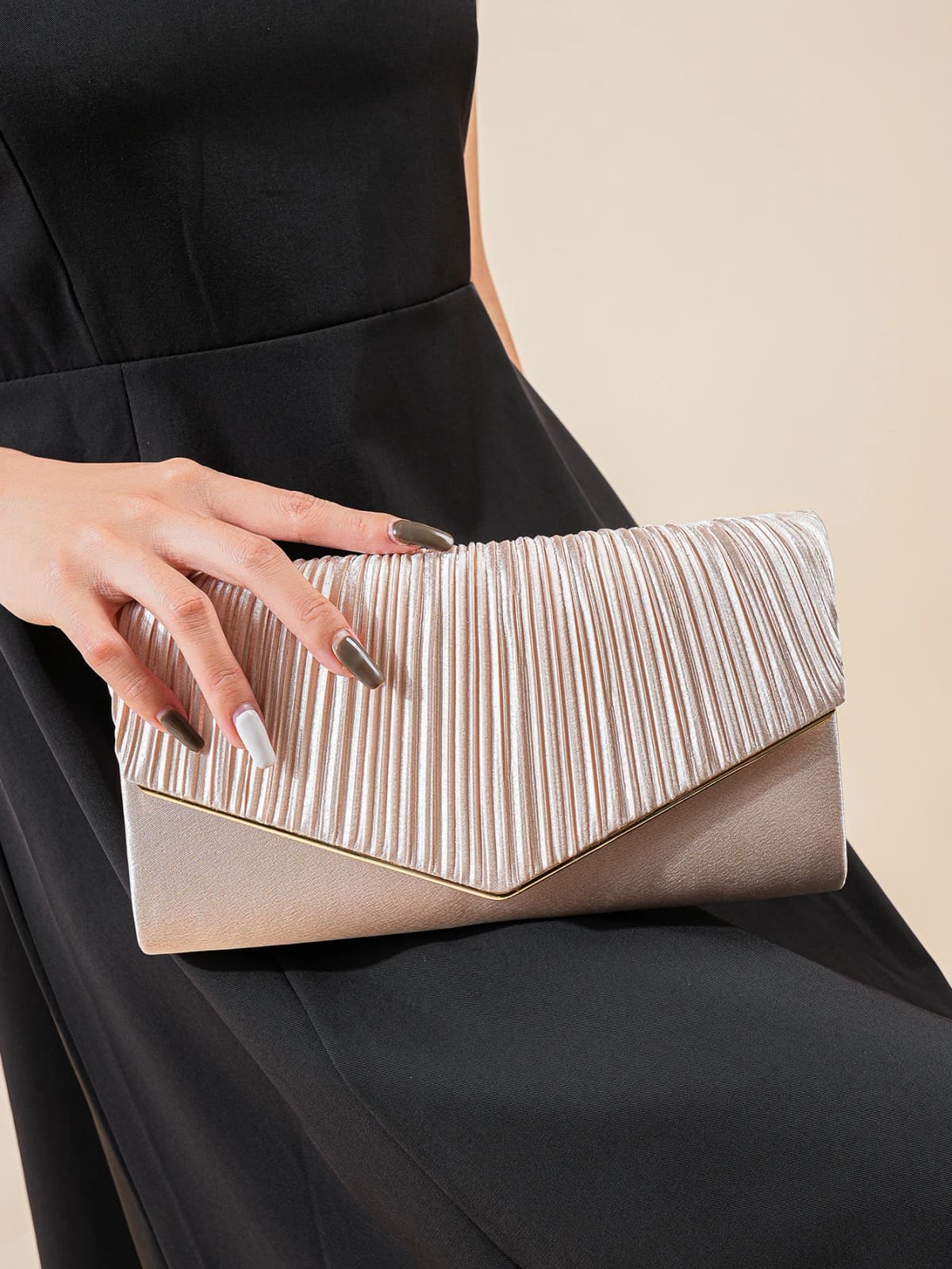 Elegant Pleated Evening Bag, Solid Color Textured Envelope Dinner Bag, Perfect Clutch For Party, Wedding And Banquet