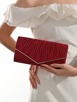 Elegant Pleated Evening Bag, Solid Color Textured Envelope Dinner Bag, Perfect Clutch For Party, Wedding And Banquet
