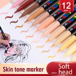 12 Colors 0.7mm/Brush Tip Skin Tone Acrylic Paint Pens Set, Paint Markers for Wood,Glass,Fabric,Rocks Painting Paint Pens Art