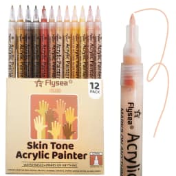 12 Colors 0.7mm/Brush Tip Skin Tone Acrylic Paint Pens Set, Paint Markers for Wood,Glass,Fabric,Rocks Painting Paint Pens Art