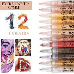 12 Colors 0.7mm/Brush Tip Skin Tone Acrylic Paint Pens Set, Paint Markers for Wood,Glass,Fabric,Rocks Painting Paint Pens Art