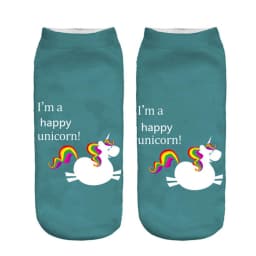 Funny Art Happy Licorne Women Low Cut Ankle Short Socks Harajuku Unicorn Printed 3D Female Girls Gift Sokken Dropship
