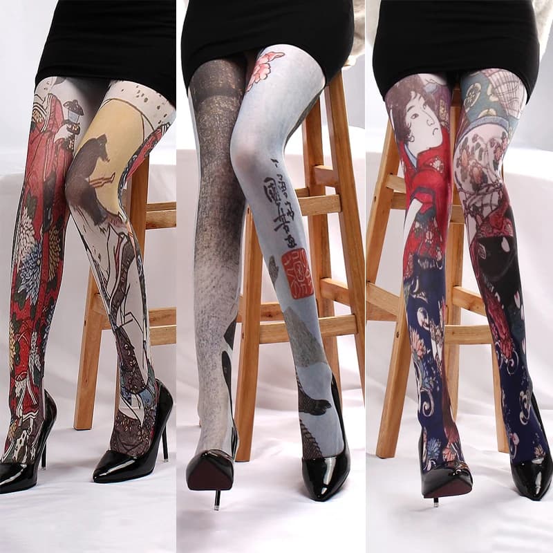 Retro Printed Tights For Women Abstract Portrait Stockings Female Multicolour Fashion Pantyhose Nylon Silk Tights Ins Long Socks