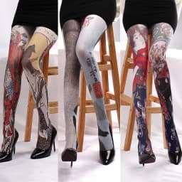 Retro Printed Tights For Women Abstract Portrait Stockings Female Multicolour Fashion Pantyhose Nylon Silk Tights Ins Long Socks