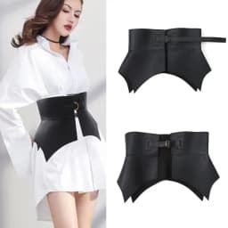 Black Brown Vintage Skirt Dress Coat Classic Leather Waistband Elastic Corset Band Punk Wide Belts Stretch Cummerbunds