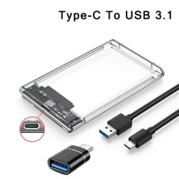 2.5 inch Hard Drive Enclosure USB 3.0/Type C to SATA III Clear External Hard Drive Case for 2.5 inch SATA SSD HDD Support UASP