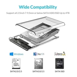 2.5 inch Hard Drive Enclosure USB 3.0/Type C to SATA III Clear External Hard Drive Case for 2.5 inch SATA SSD HDD Support UASP