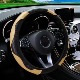 PU Carbon Fiber Leather Car Steering Wheel Cover Without Inner Ring Suitable for 14.5-15 Inches of Automotive Supplies