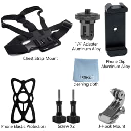 Adjustable All-in-One Action Camera Accessories Kit - Head Strap Chest Strap Mount Compatible with GoPro Hero Osmo SJCAM AKASO I