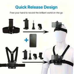 Adjustable All-in-One Action Camera Accessories Kit - Head Strap Chest Strap Mount Compatible with GoPro Hero Osmo SJCAM AKASO I