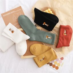 New Cute Embroidery Fox Cartoon Animal Socks Funny Pets Practicing Yoga Cotton Art Sokken Dropship