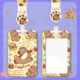 Cartoon Capybara Card Holder Bus Card Cover Case Business Card Holder Cute Credit Card Holders with Lanyard ID Holders Badge
