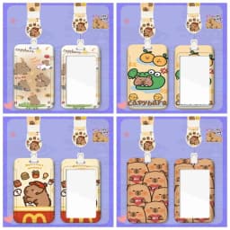 Cartoon Capybara Card Holder Bus Card Cover Case Business Card Holder Cute Credit Card Holders with Lanyard ID Holders Badge