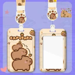 Cartoon Capybara Card Holder Bus Card Cover Case Business Card Holder Cute Credit Card Holders with Lanyard ID Holders Badge