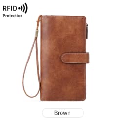 MIYIN Fashion Vintage Women Wallet RFIDShieldingDouble Zipper Long Wallet Trifold Credit CardHolder Women Clutch Wristlet Wallet