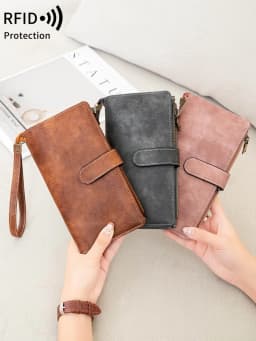 MIYIN Fashion Vintage Women Wallet RFIDShieldingDouble Zipper Long Wallet Trifold Credit CardHolder Women Clutch Wristlet Wallet