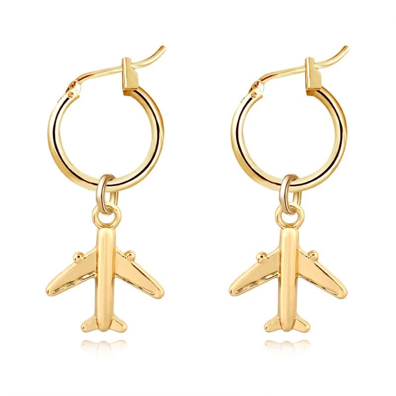 PESENAR Fashionable Gold Small Airplane Pendant Earrings with Simple and Personalized Solid Color Earrings and Ear Buckles