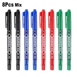 4/8Pcs Waterproof Oil Ink Permanent Art Marker Fineliner Pen 0.5mm 1.0mm Dual Tip For Comics Painting Drawing Writing Stationery
