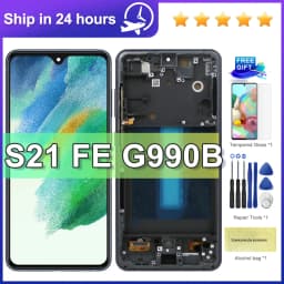 AMOLED S21FE Display+Frame For Samsung S21 FE 5G G990 G990B G990U G990B/DS G990E LCD Display Touch Screen Digitizer Assembly