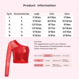 Kids Girls Jazz Dance Tops One Shoulder Shiny Sequins Crop Top for Ballet Gymnastics Skating Stage Performance Dance Wear