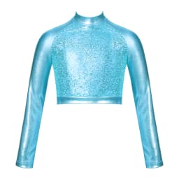 Kids Girls Jazz Dance Tops One Shoulder Shiny Sequins Crop Top for Ballet Gymnastics Skating Stage Performance Dance Wear
