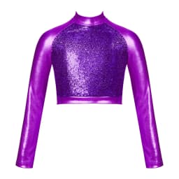 Kids Girls Jazz Dance Tops One Shoulder Shiny Sequins Crop Top for Ballet Gymnastics Skating Stage Performance Dance Wear