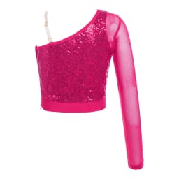 Kids Girls Jazz Dance Tops One Shoulder Shiny Sequins Crop Top for Ballet Gymnastics Skating Stage Performance Dance Wear