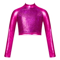 Kids Girls Jazz Dance Tops One Shoulder Shiny Sequins Crop Top for Ballet Gymnastics Skating Stage Performance Dance Wear