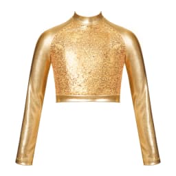 Kids Girls Jazz Dance Tops One Shoulder Shiny Sequins Crop Top for Ballet Gymnastics Skating Stage Performance Dance Wear