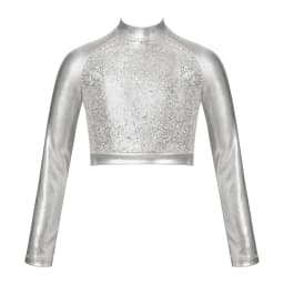 Kids Girls Jazz Dance Tops One Shoulder Shiny Sequins Crop Top for Ballet Gymnastics Skating Stage Performance Dance Wear