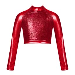 Kids Girls Jazz Dance Tops One Shoulder Shiny Sequins Crop Top for Ballet Gymnastics Skating Stage Performance Dance Wear