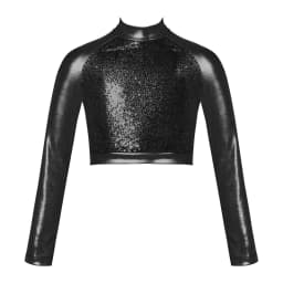 Kids Girls Jazz Dance Tops One Shoulder Shiny Sequins Crop Top for Ballet Gymnastics Skating Stage Performance Dance Wear