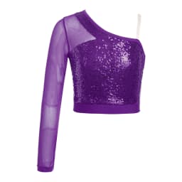 Kids Girls Jazz Dance Tops One Shoulder Shiny Sequins Crop Top for Ballet Gymnastics Skating Stage Performance Dance Wear