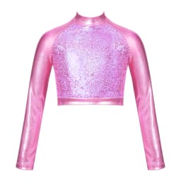 Kids Girls Jazz Dance Tops One Shoulder Shiny Sequins Crop Top for Ballet Gymnastics Skating Stage Performance Dance Wear