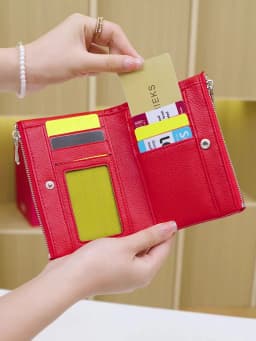 Women's Wallet PU Leather Short Double Zippered Wallet Simple Solid Color Large Capacity Credit Card Holder Bag With Coin Pocket