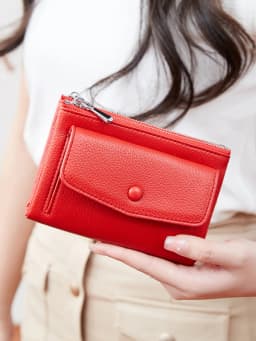 Women's Wallet PU Leather Short Double Zippered Wallet Simple Solid Color Large Capacity Credit Card Holder Bag With Coin Pocket