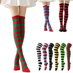 Striped Over Knee High Socks Women High Stocking Multi-color JK Casual Warm Soks Sexy Slim Long Soks Christmas Striped Hosiery #