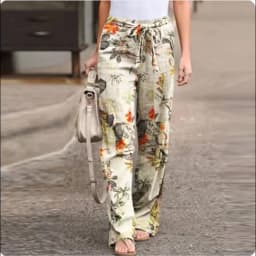 Women's Vintage Casual Printed Art Pants Pocket Strap Straight Leg Loose Comfortable Pants