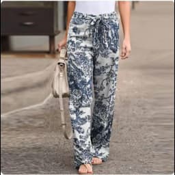 Women's Vintage Casual Printed Art Pants Pocket Strap Straight Leg Loose Comfortable Pants