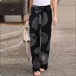 Women's Vintage Casual Printed Art Pants Pocket Strap Straight Leg Loose Comfortable Pants