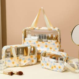 Women's Cosmetic Bag 3pcs Set Translucent Makeup Bag Large-Capacity Bath Wash Bags Travel Essentials Organizer for Cosmetics
