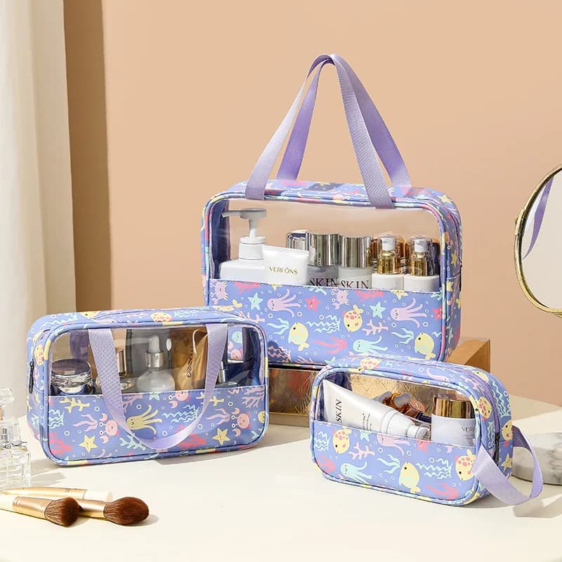 Women's Cosmetic Bag 3pcs Set Translucent Makeup Bag Large-Capacity Bath Wash Bags Travel Essentials Organizer for Cosmetics